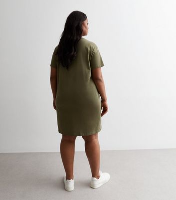 Curves Khaki Cotton Mini T-Shirt Dress