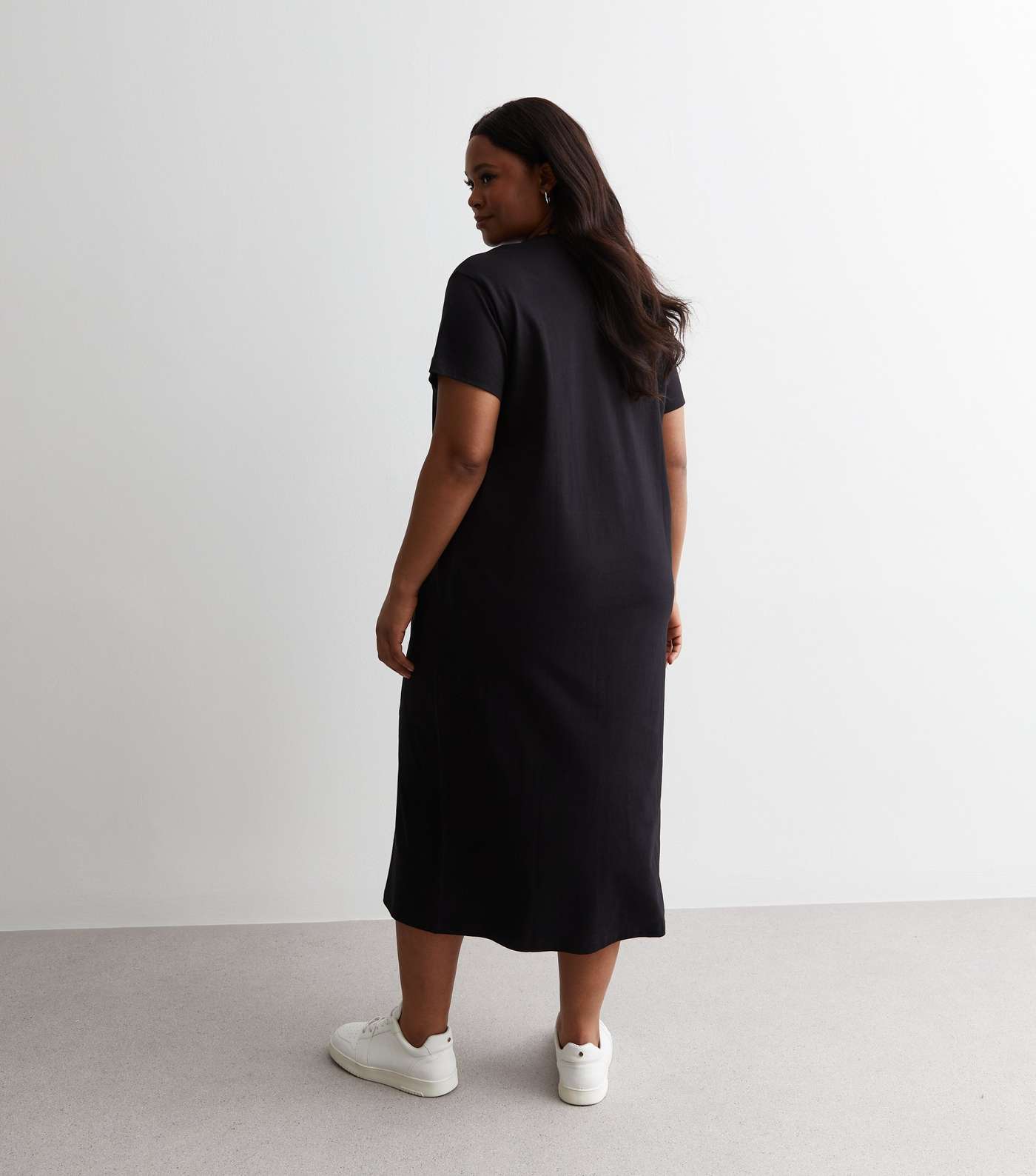 Curves Black Cotton Midaxi T-Shirt Dress Image 4