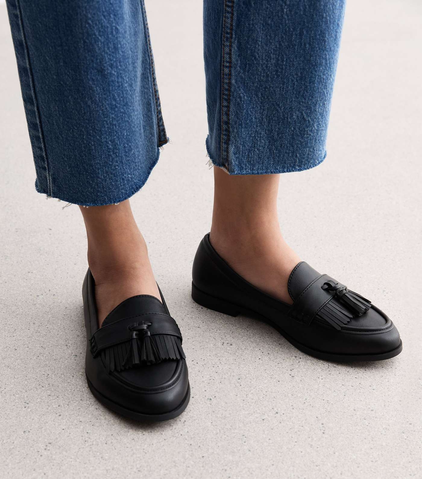 Wide Fit Black Leather-Look Tassel Front Loafers Image 2