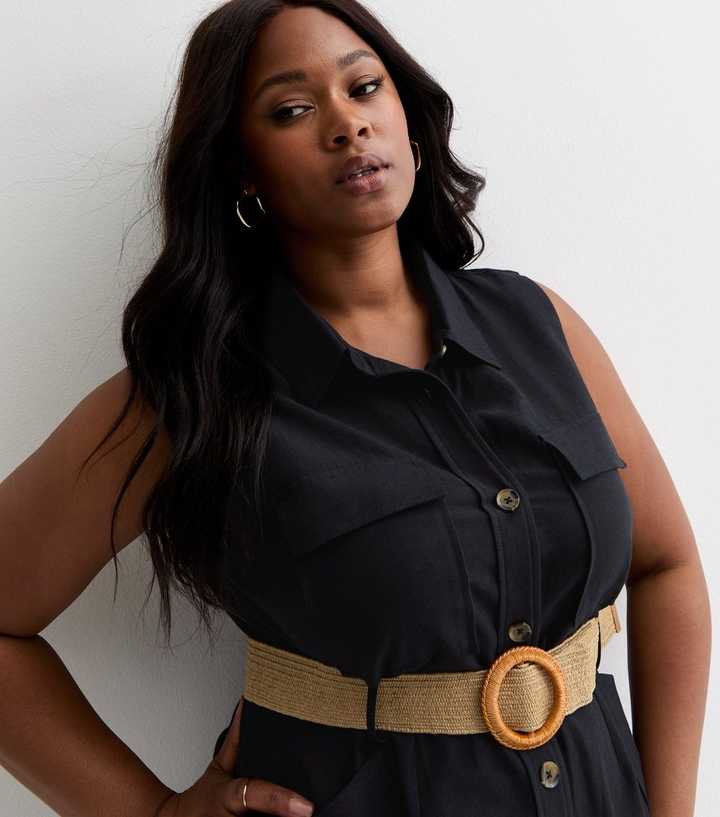 Black Dress Belted Sleeveless Dress Calvin Klein Women's Moto