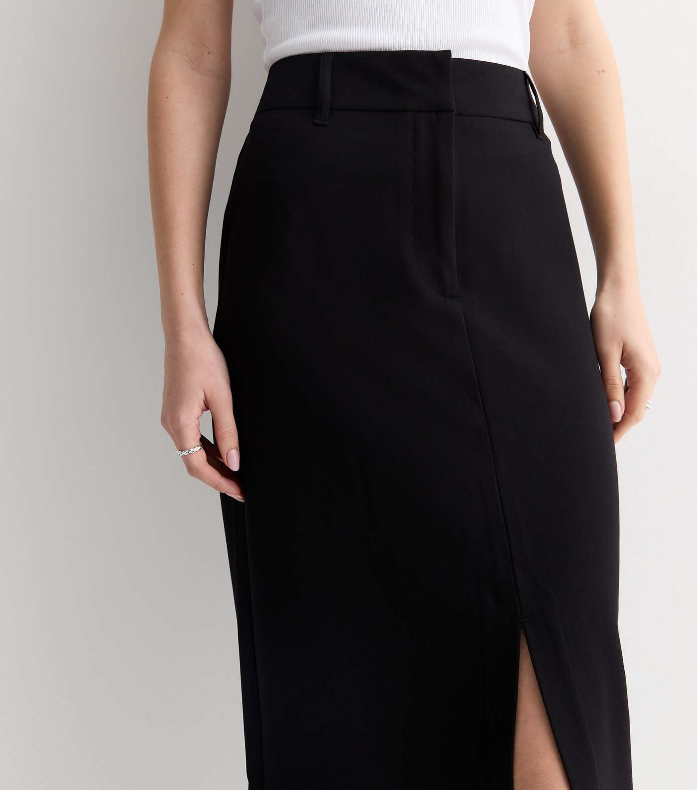 Black High Waist Split Hem Midi Skirt Image 2