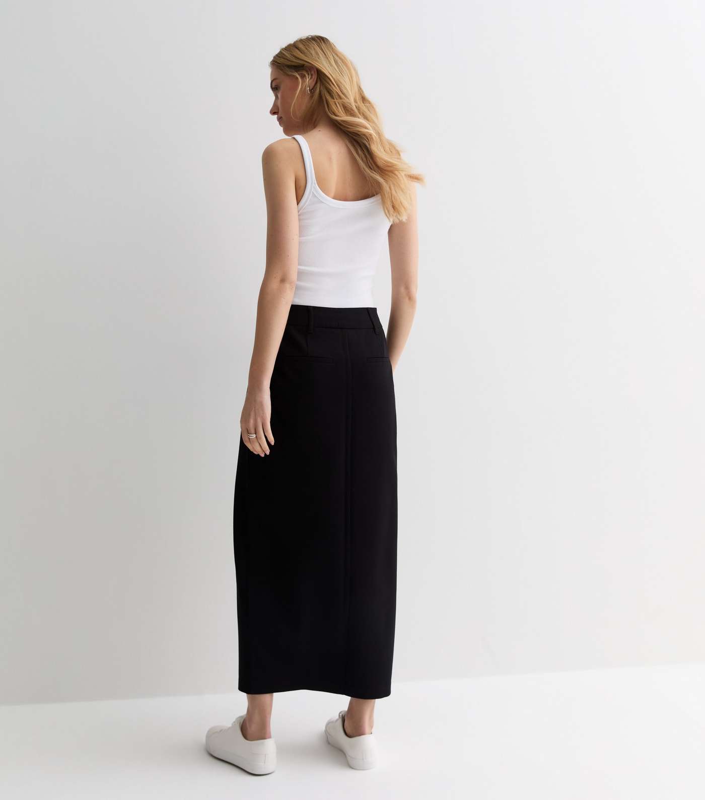 Black High Waist Split Hem Midi Skirt Image 4