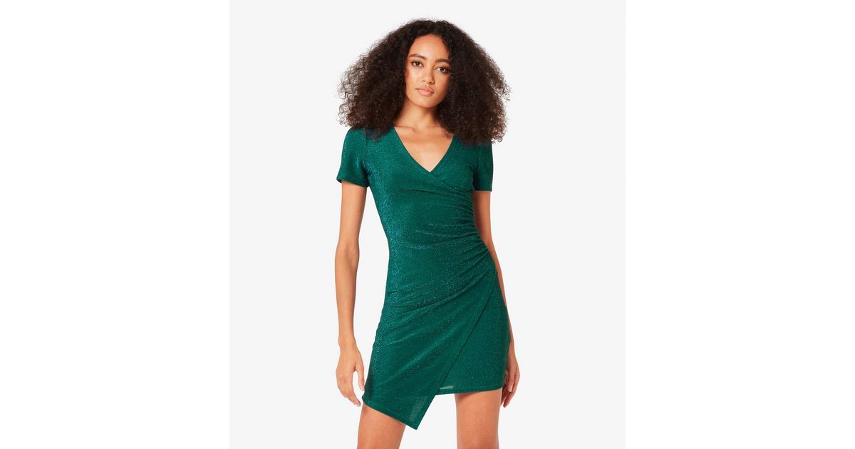 Apricot Green Glitter Wrap Mini Dress New Look