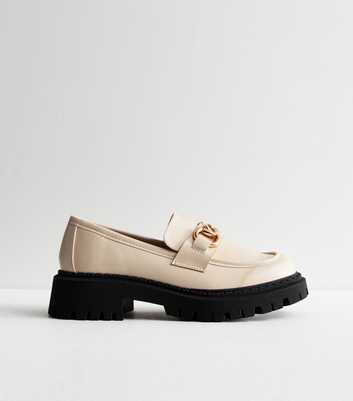 Cream Leather-Look Chain Chunky Loafers
