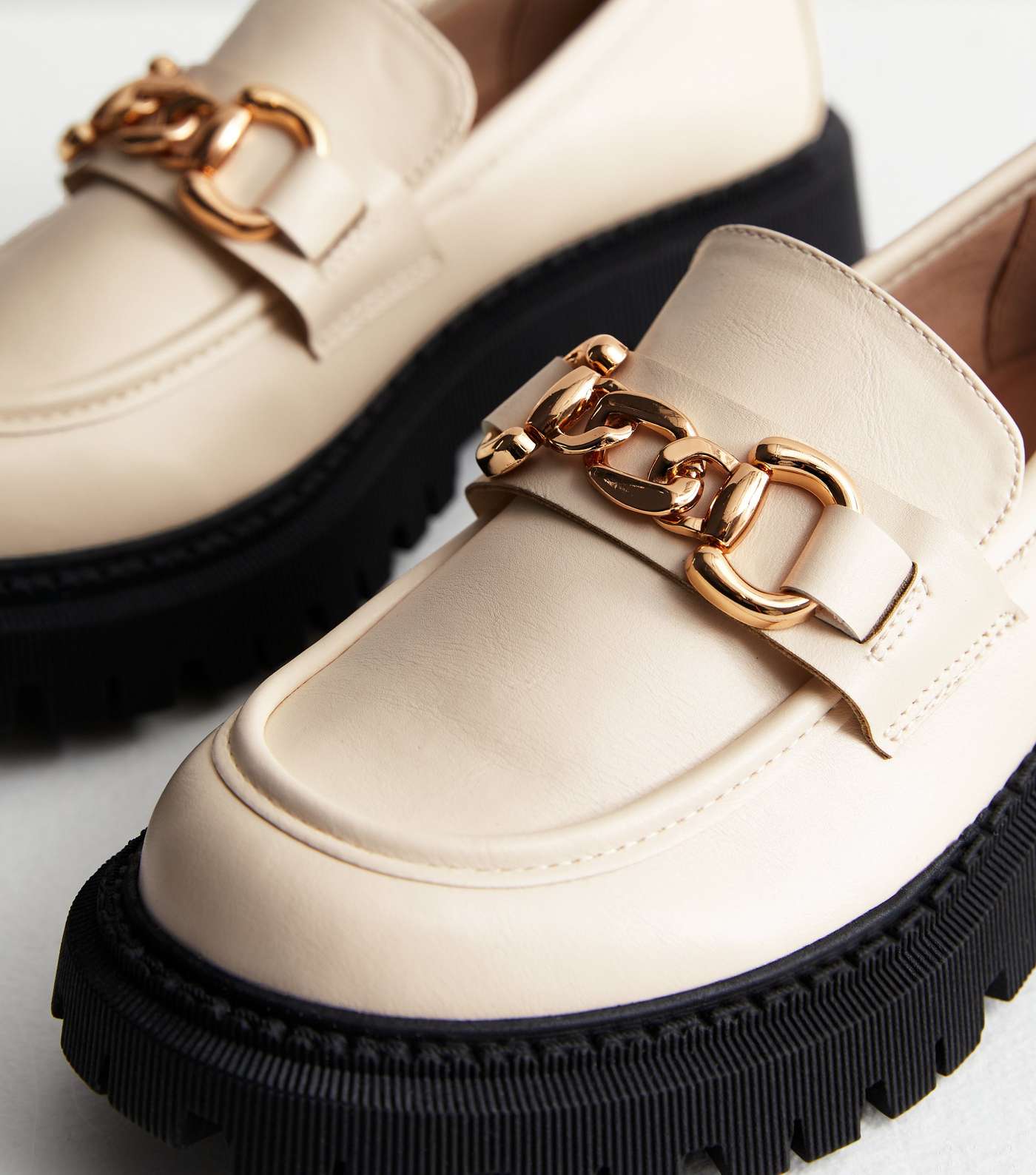 Cream Leather-Look Chain Chunky Loafers Image 5