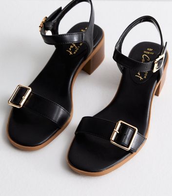 Black Block-Heel Sandals for Women