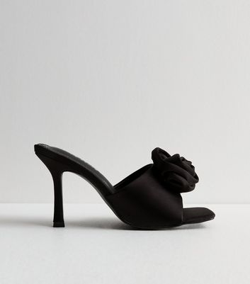 Public Desire Black Flower Stiletto Heel Mule Sandals New Look