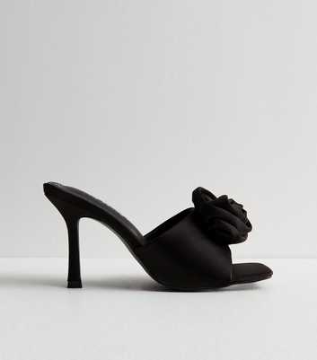 Public Desire Black Flower Stiletto Heel Mule Sandals
