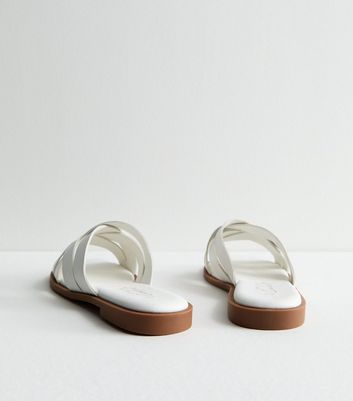 White Leather-Look Cross Strap Mule Sandals New Look