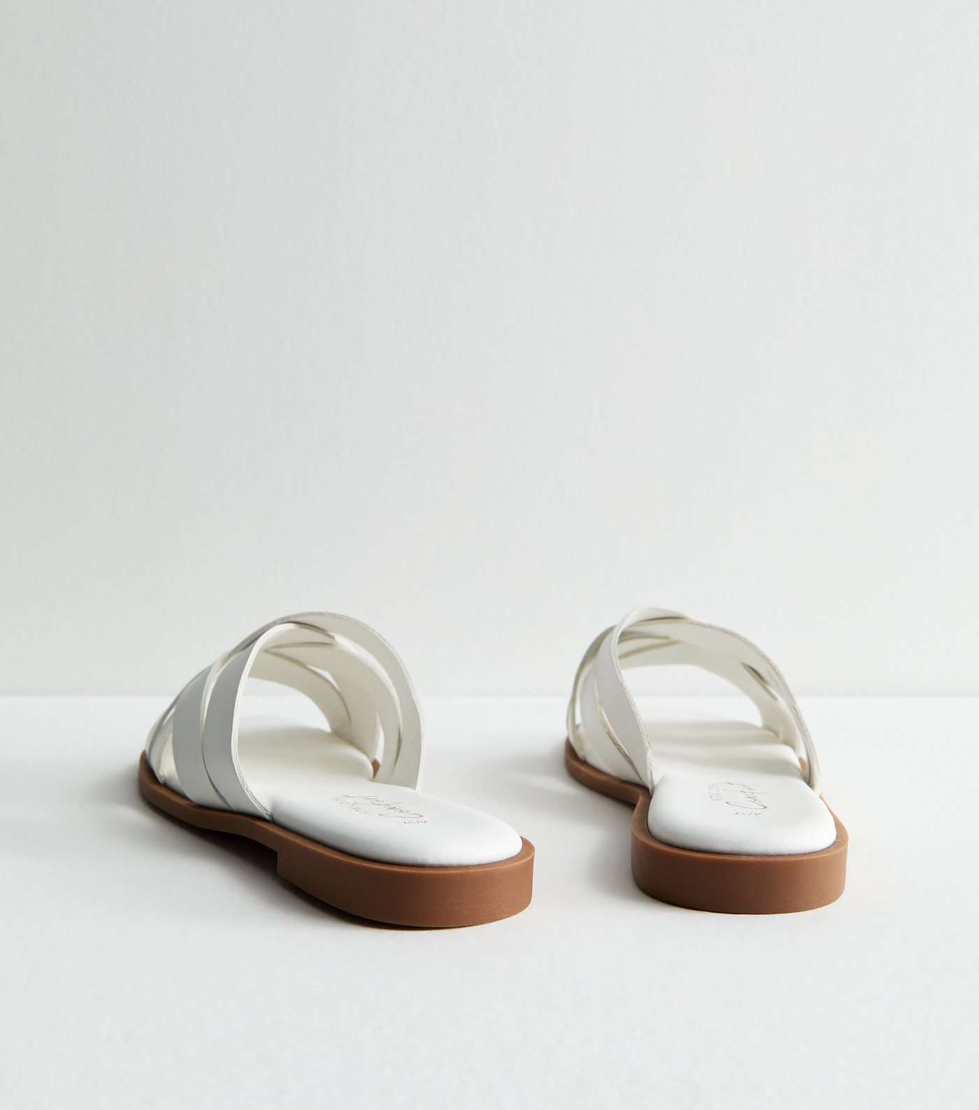 White Leather-Look Cross Strap Mule Sandals Image 4