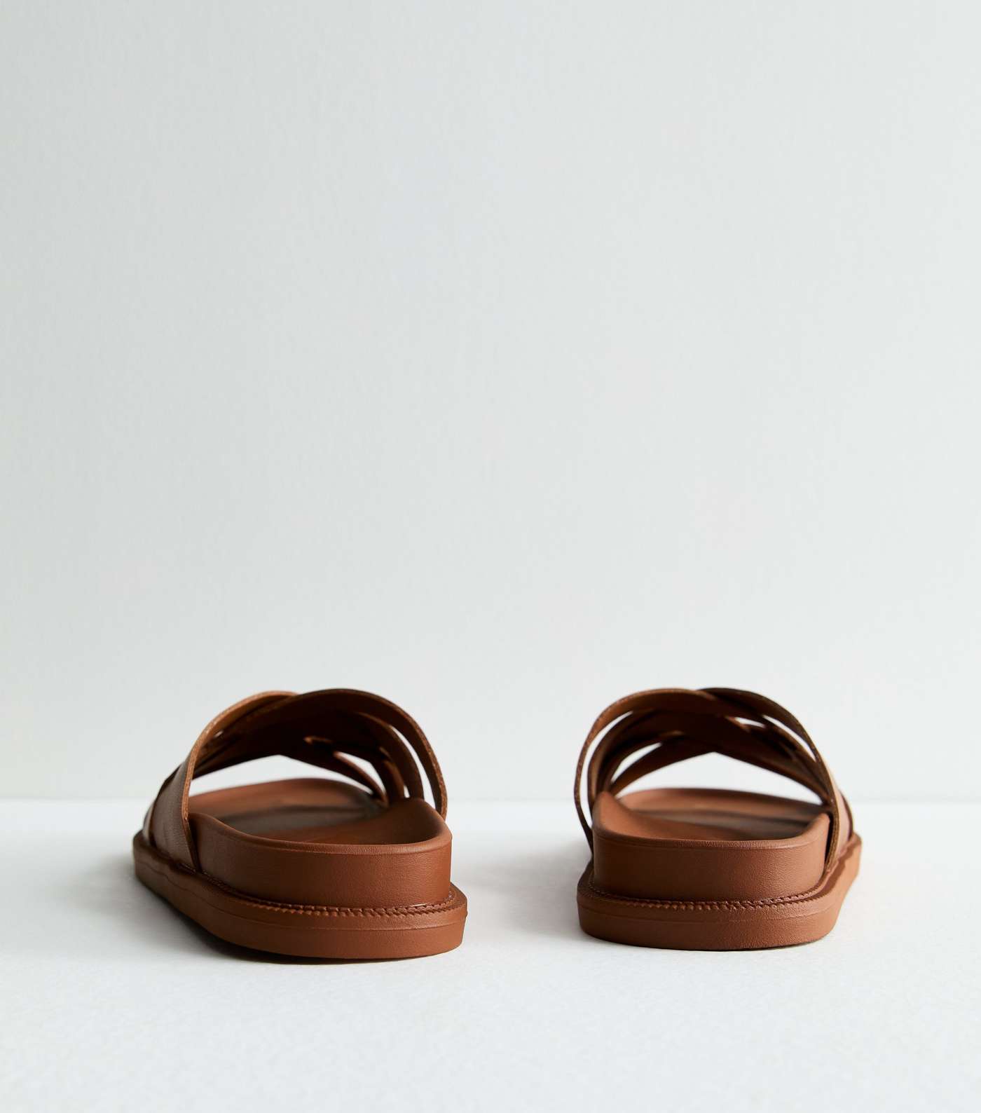 Tan Leather-Look Cross Strap Chunky Sandals Image 4