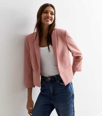 Pale Pink Long Sleeve Crop Blazer