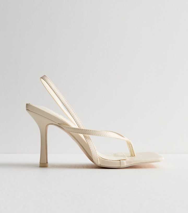 Public Desire Cream Toe Post Stiletto Heel Sandals