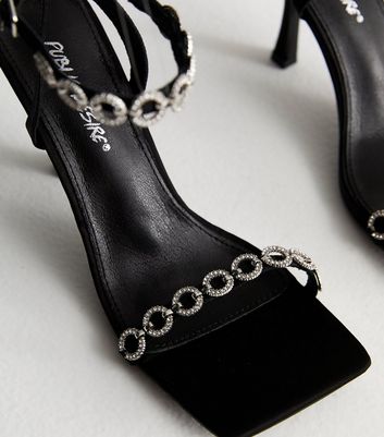 Public Desire Black Diamante Trim Stiletto Heel Sandals New Look
