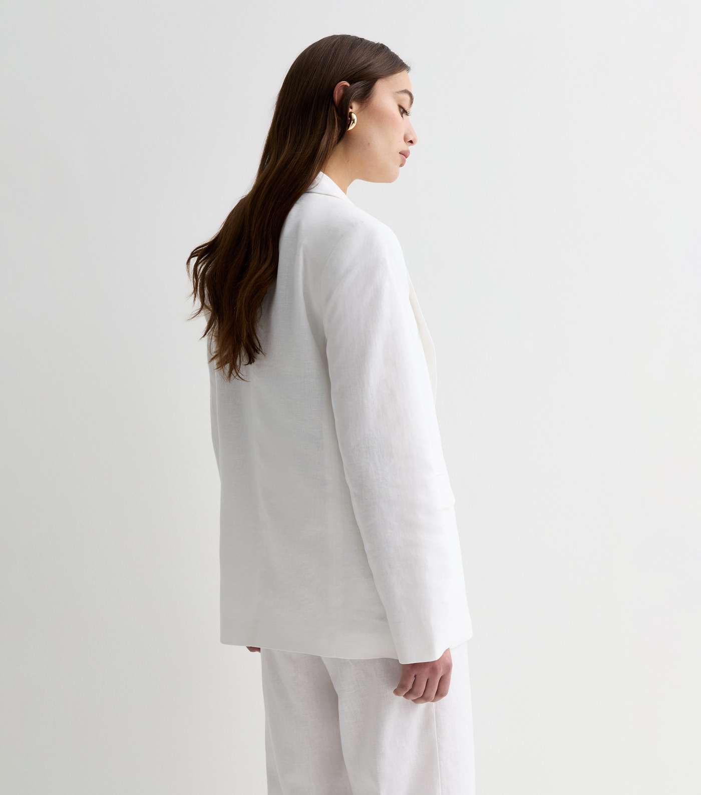 White Linen Blend Long Sleeve Blazer Image 4