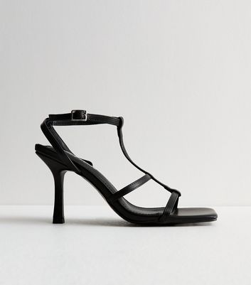 Public Desire Black Leather-Look Stiletto Heel Sandals New Look