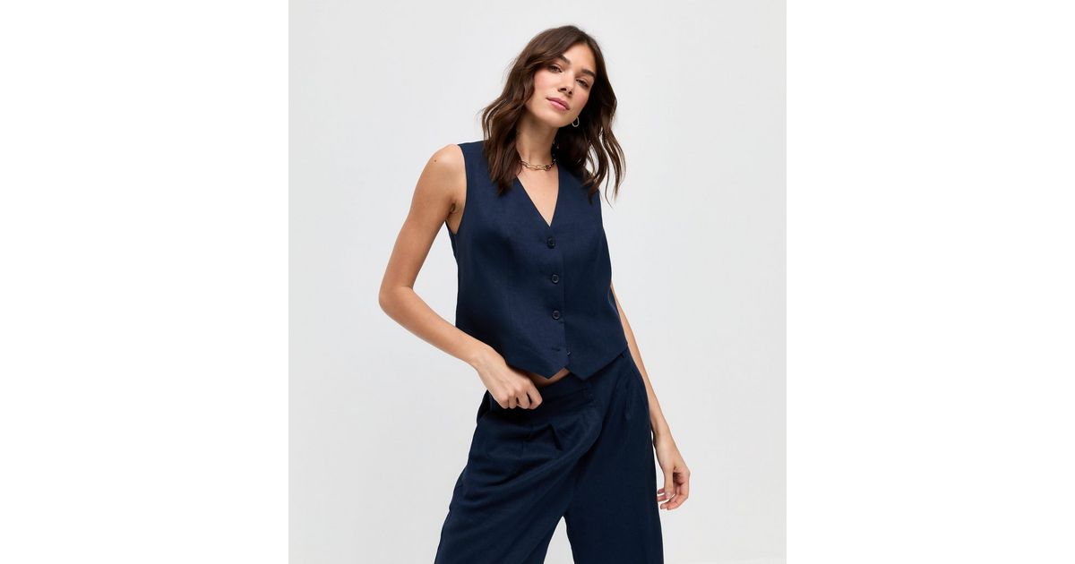 Navy Twigs Linen Waistcoat main image 0