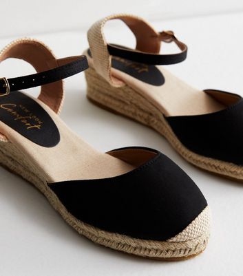 Black Low Wedge Espadrille Sandals New Look