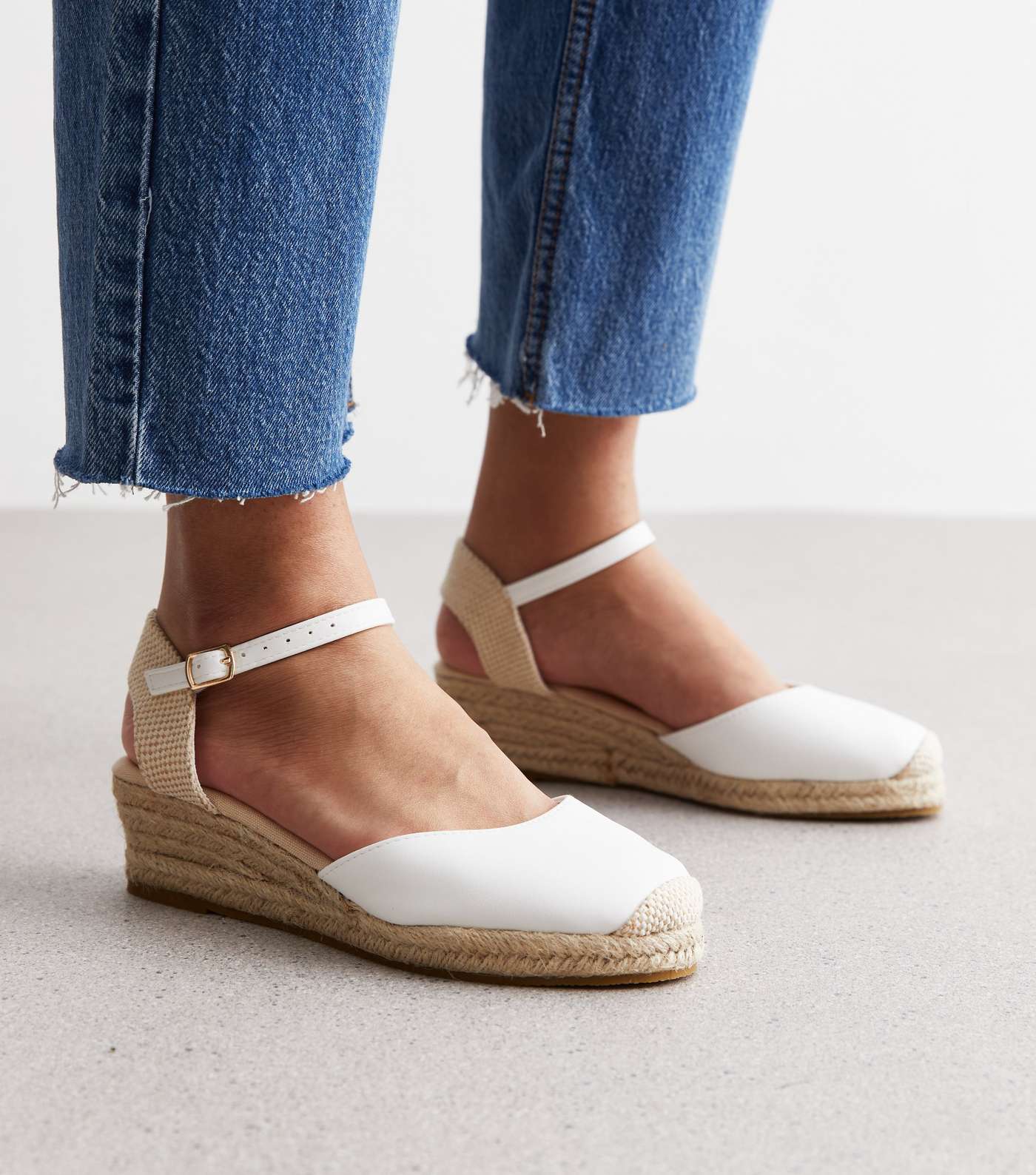 White Low Wedge Espadrille Sandals Image 2