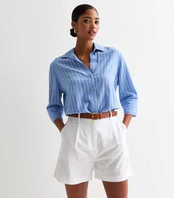 White Linen-Blend Pleated Tailored Shorts