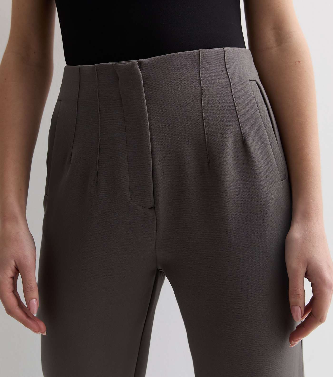 Grey Dart Pleat Tapered Trousers Image 2