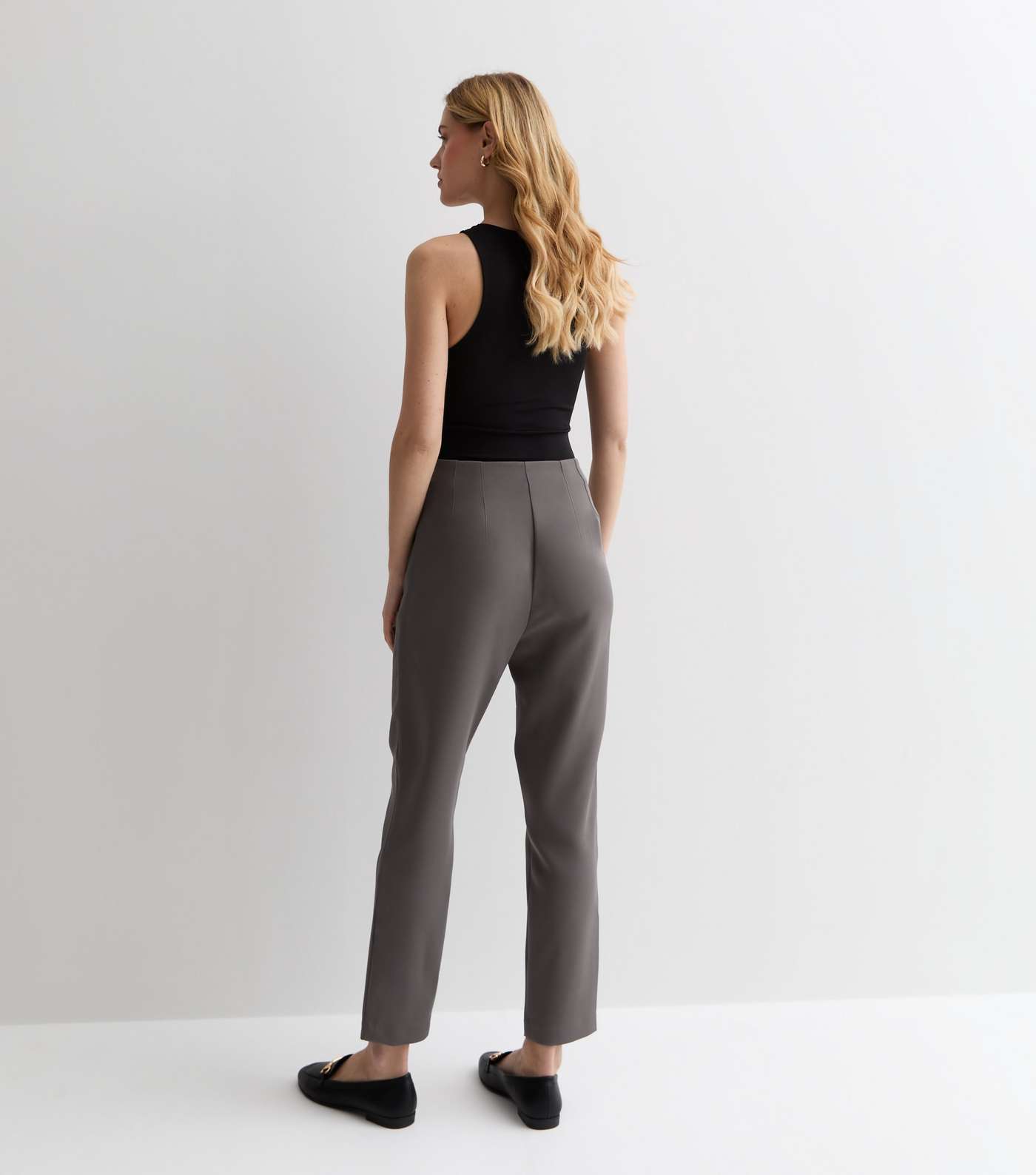 Grey Dart Pleat Tapered Trousers Image 4