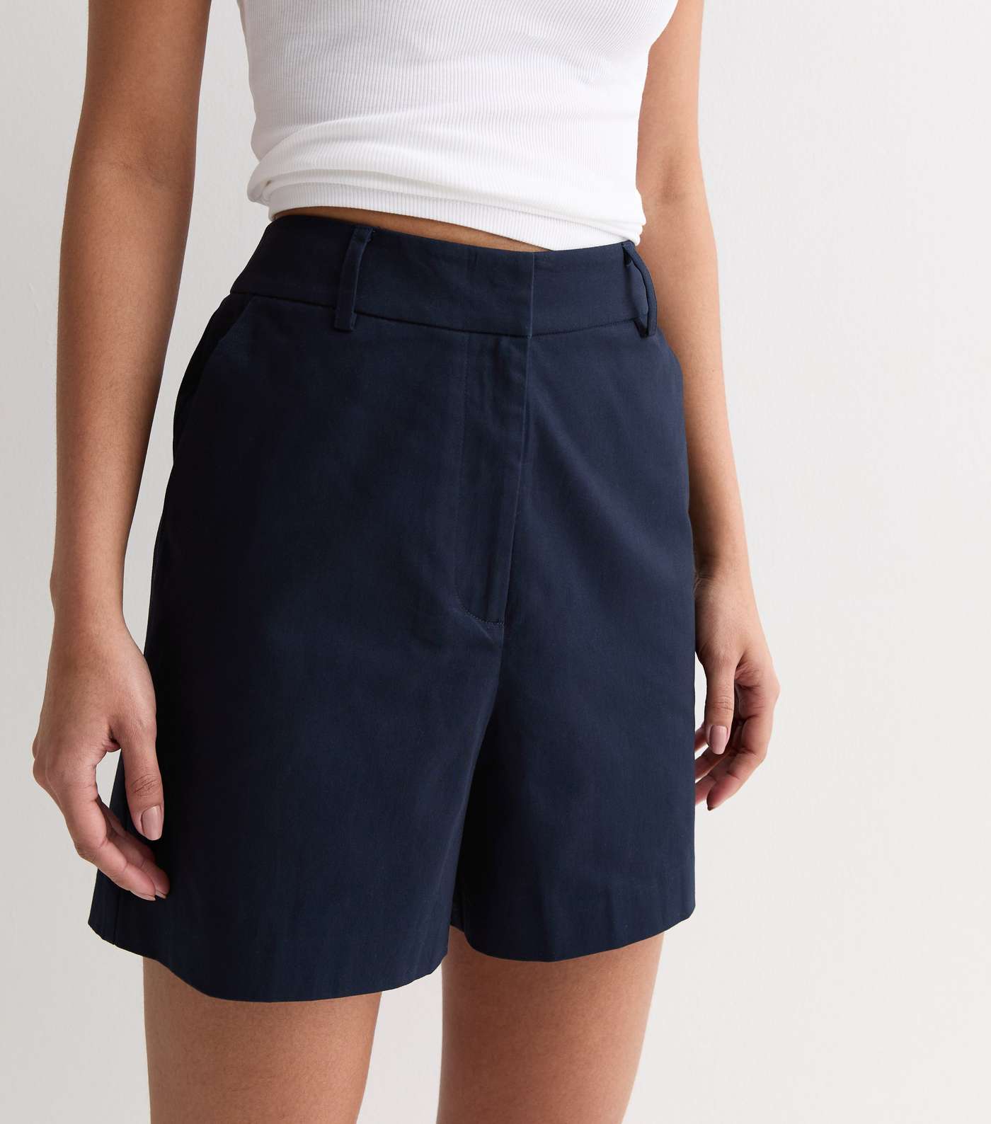 Tall Navy Cotton Sateen Tailored Shorts Image 2