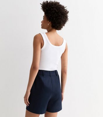 Tall Navy Cotton Sateen Tailored Shorts New Look