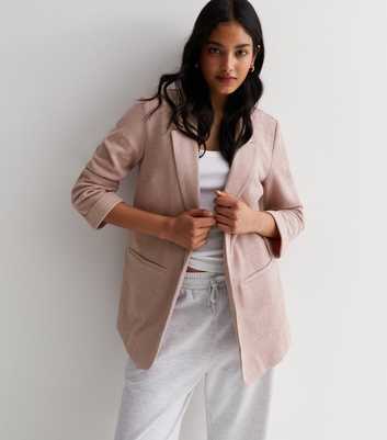 Pale Pink Textured Jersey Blazer