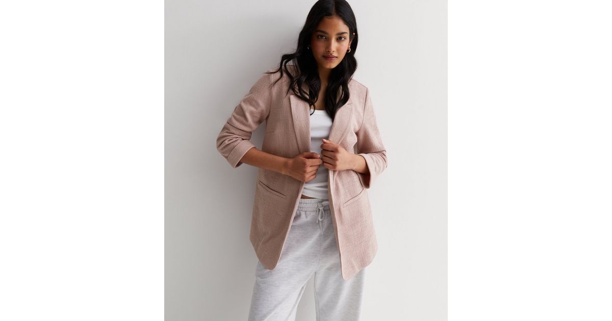 Pale Pink Textured Jersey Blazer | New Look