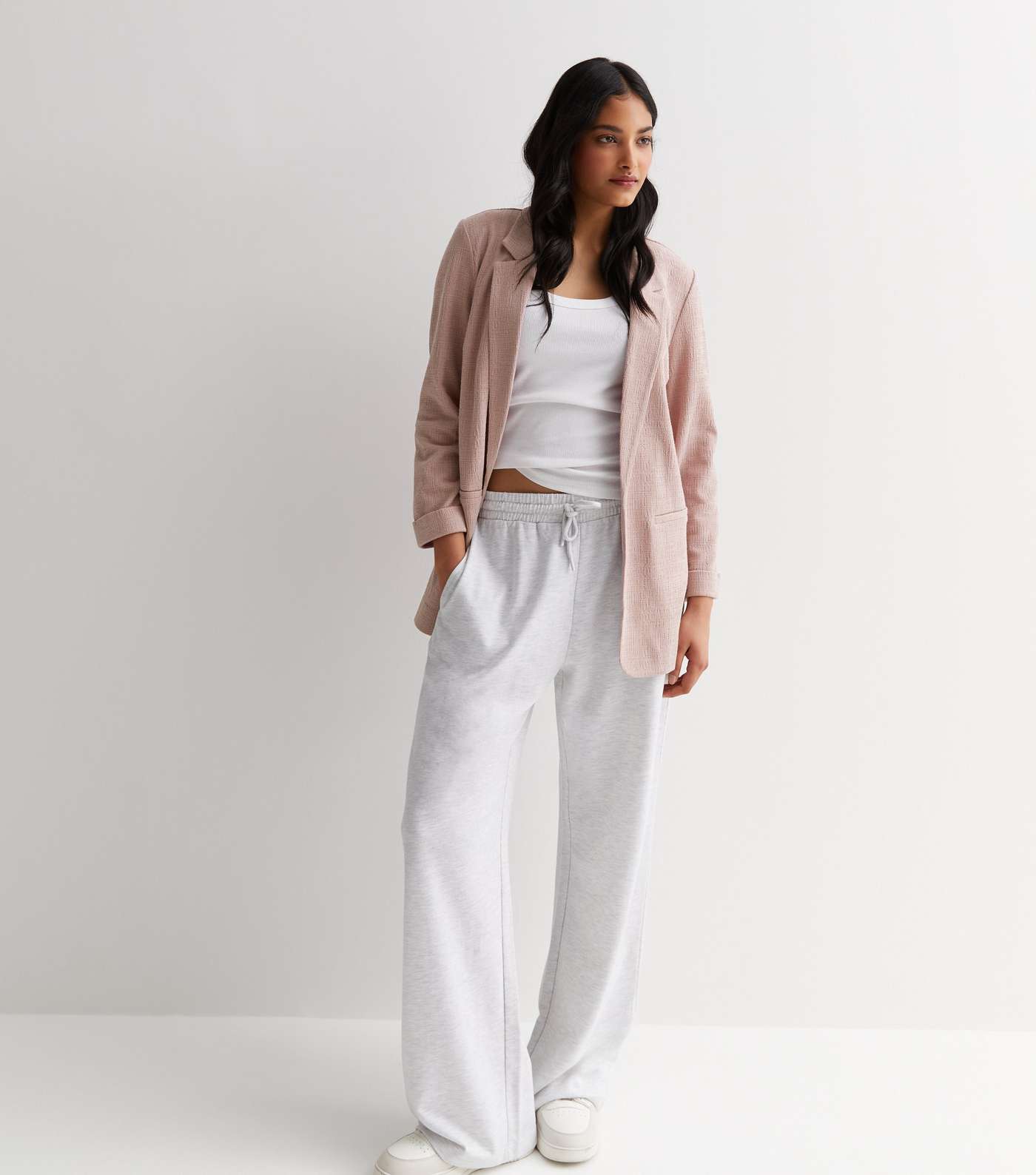 Pale Pink Textured Jersey Blazer Image 3