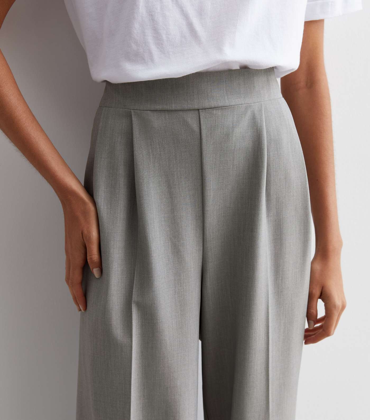 Grey Marl High Waist Tailored Wide Leg Trousers Image 2