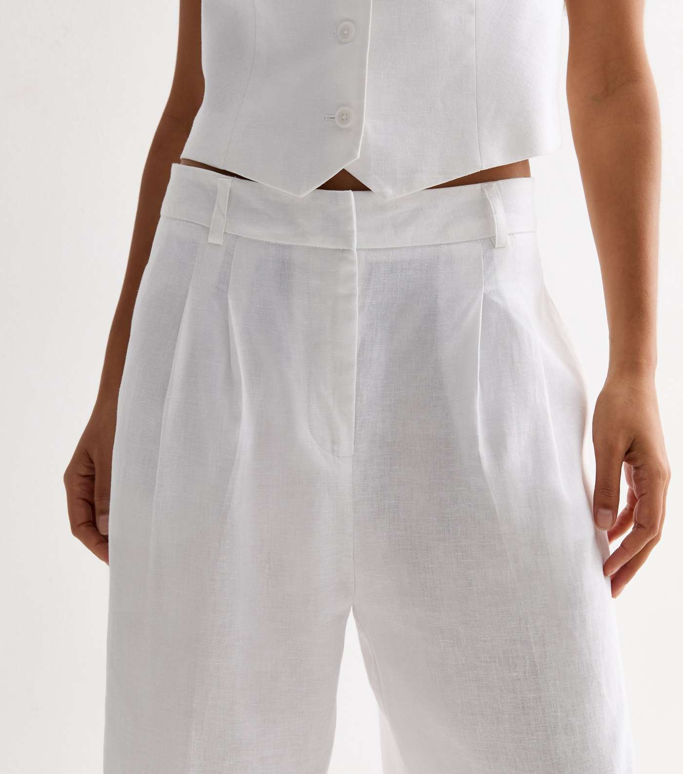 Petite White Linen Blend Wide Leg Trousers Image 2