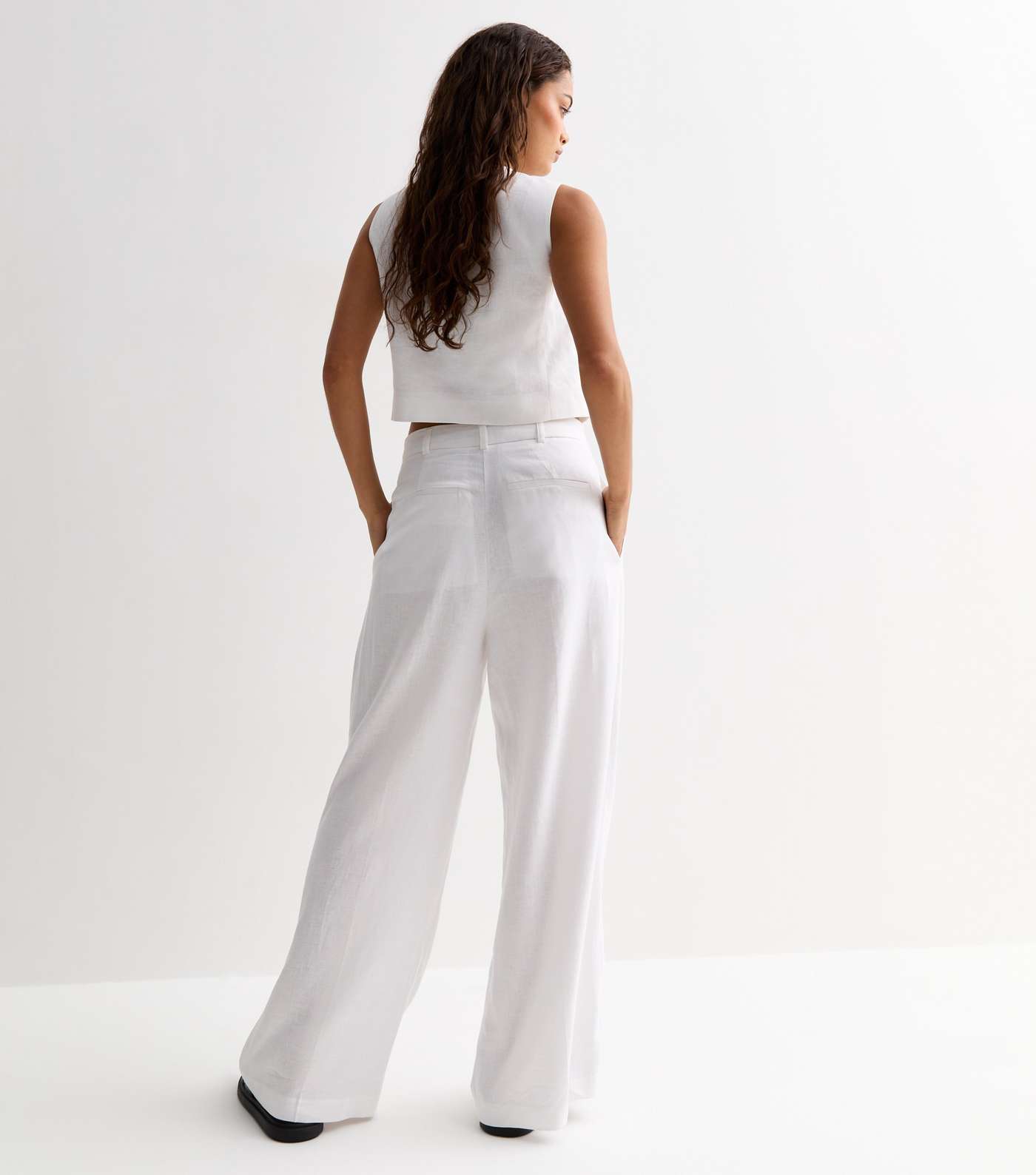 Petite White Linen Blend Wide Leg Trousers Image 4