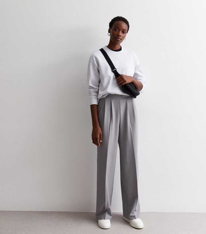 Tall Grey Marl Wide Leg Trousers