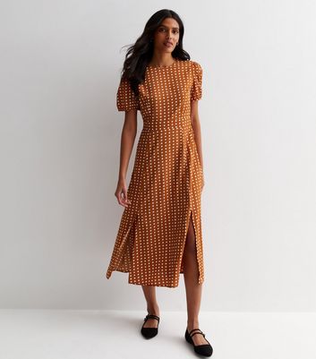 Rust polka 2025 dot midi dress