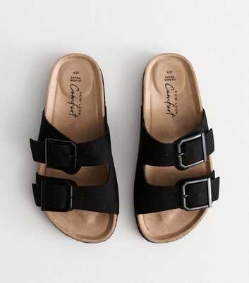 Extra Wide Fit Black Double Strap Sliders