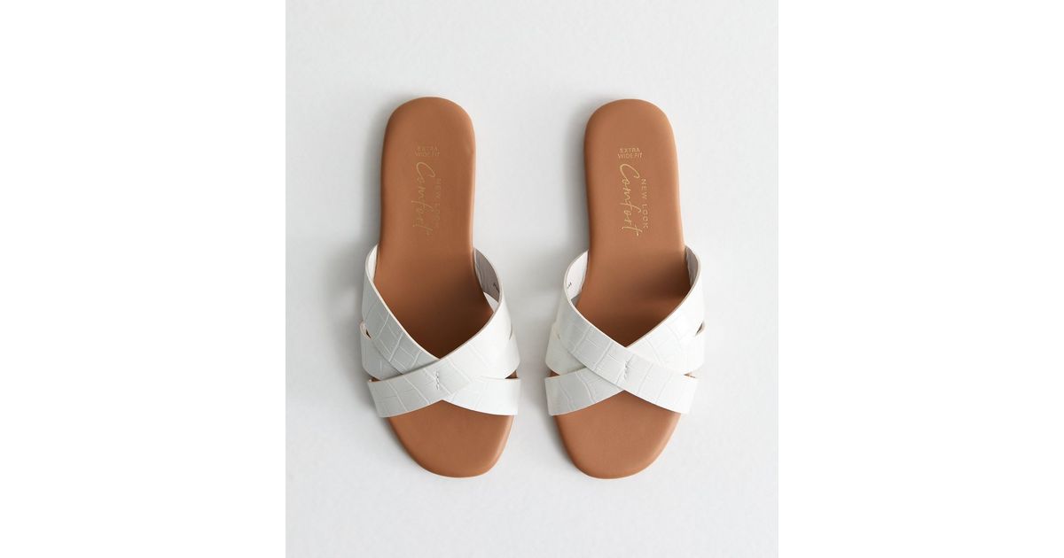 Leather Extra Wide Sliders Womens Footwear Extra Wide Fit Sliders