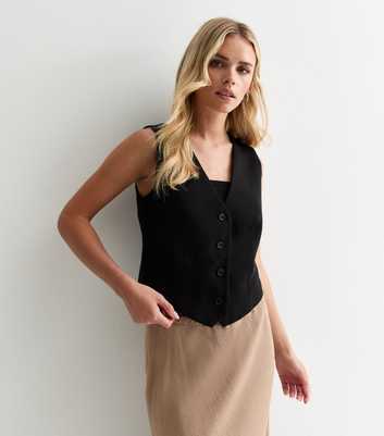 Petite Black Button Front Waistcoat