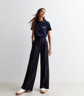 Navy pinstripe wide leg clearance trousers