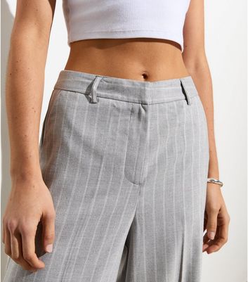 Light Grey Pinstripe Wide Leg Trousers New Look