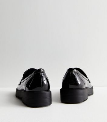 Black Patent Tassel Trim Chunky Loafers New Look