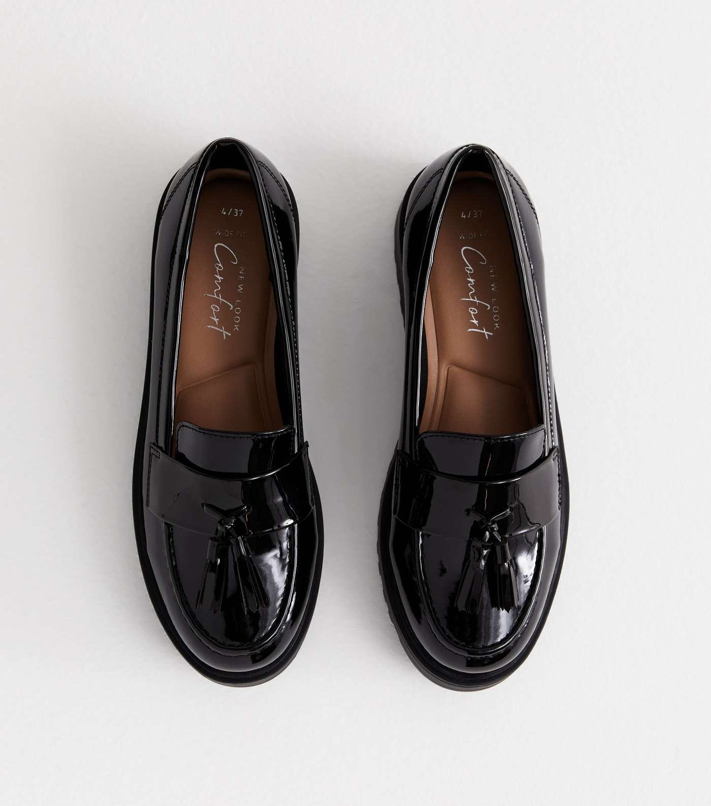 Wide Fit Black Patent Chunky Tassel Loafers Image 3