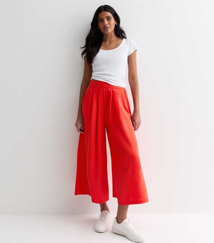 Red Wide Leg Crop Trousers
