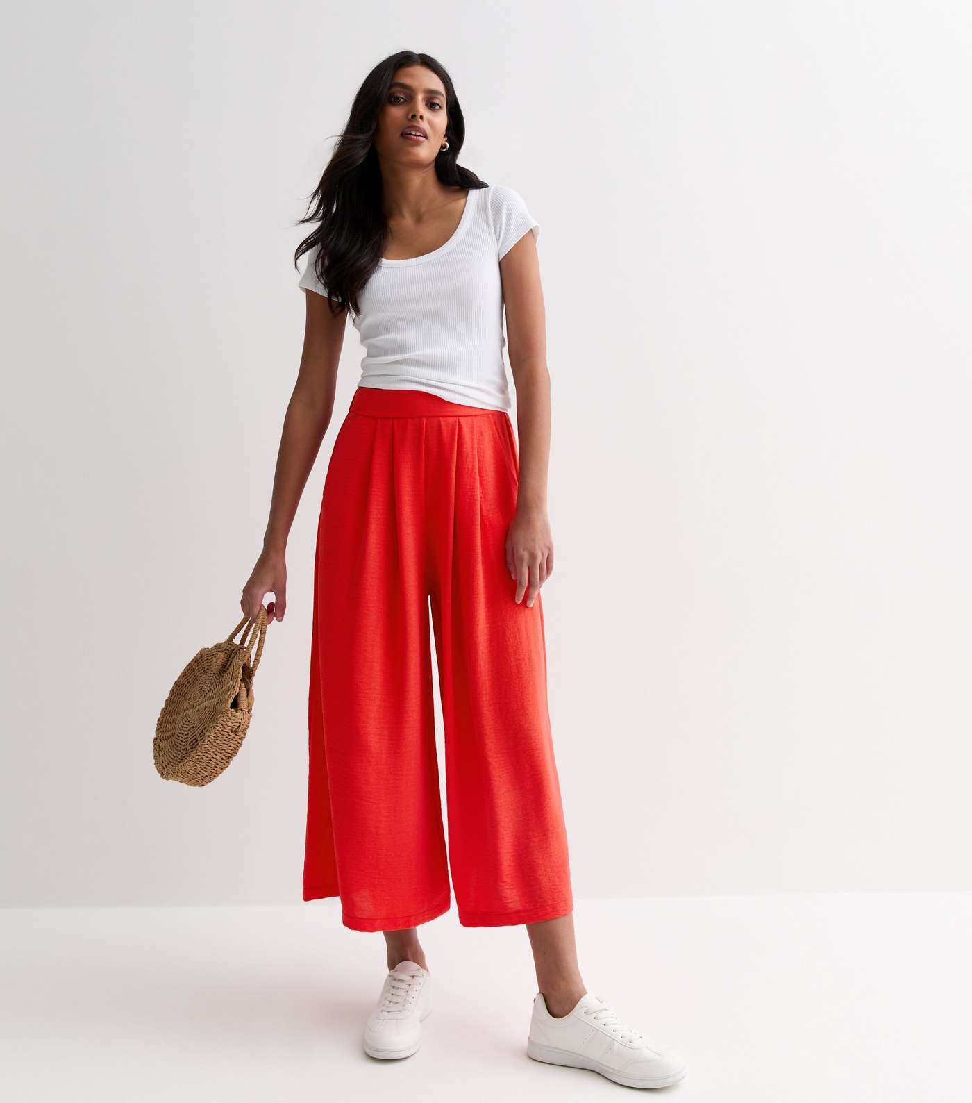 Red Wide Leg Crop Trousers Image 3