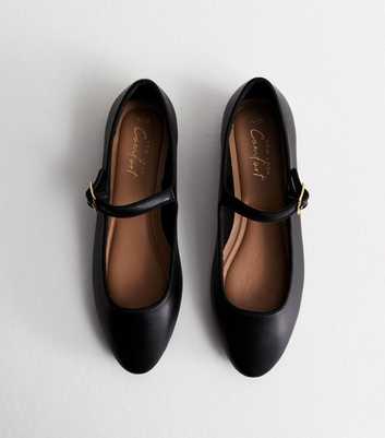 Black Leather-Look Strappy Ballerina Pumps