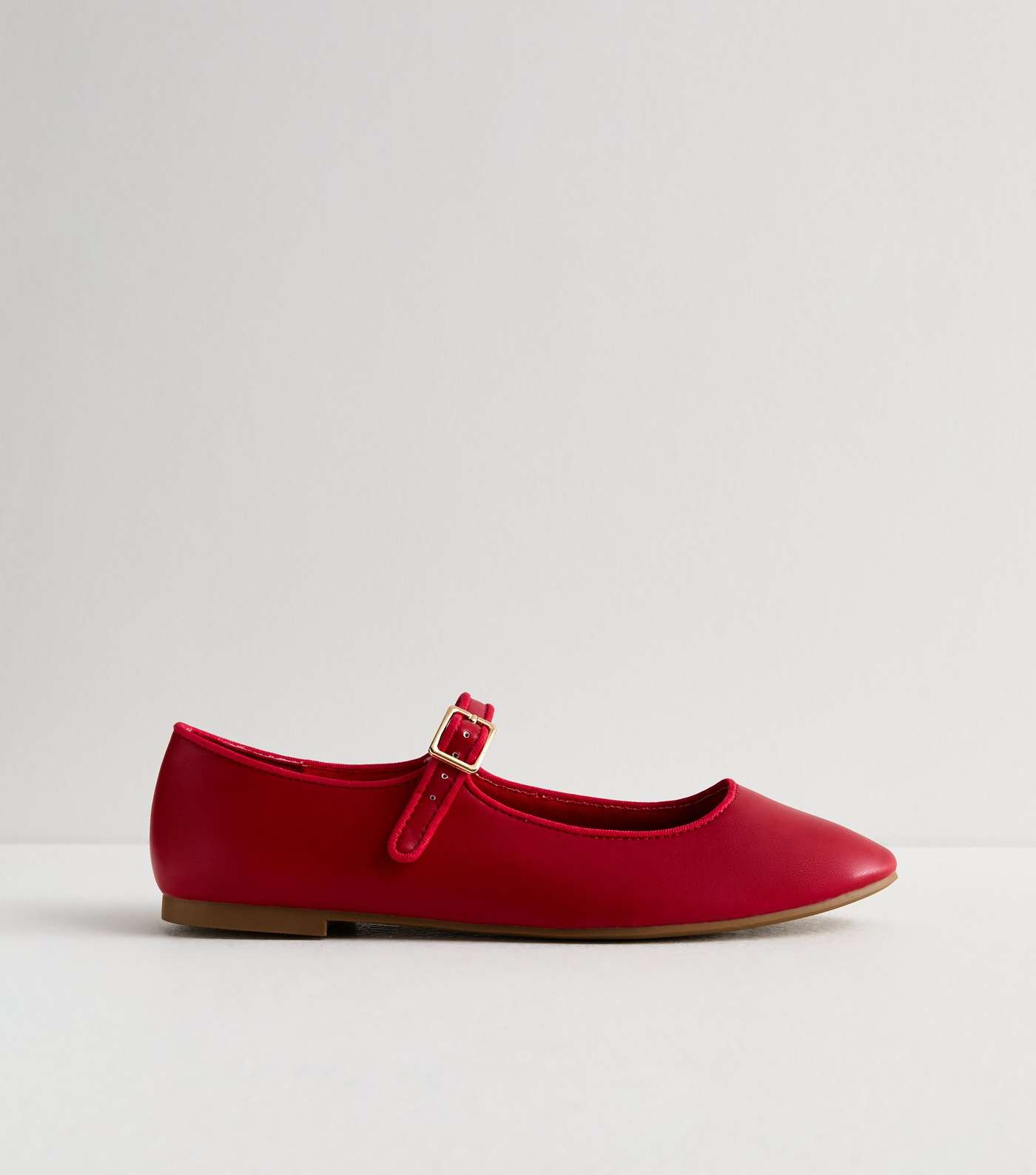 Red Leather-Look Strappy Mary Jane Ballerina Pumps Image 5