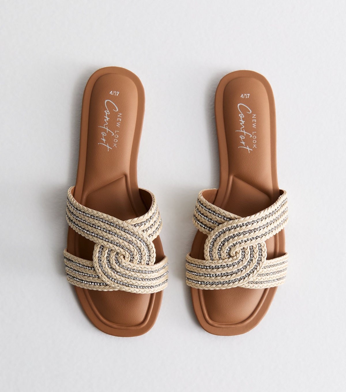 Women's Cream Diamante Twist Mule Sliders Vegan New Look