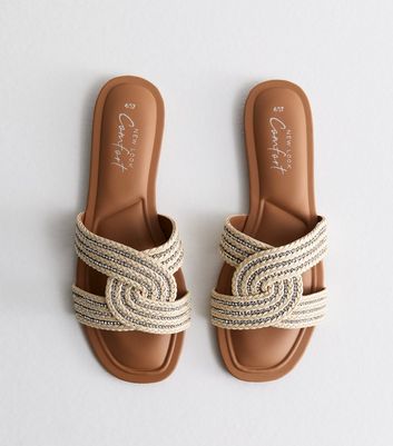 Cream Diamanté Twist Mule Sliders | New Look