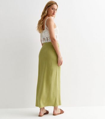 Light Green Linen-Look Wrap Midi Skirt New Look